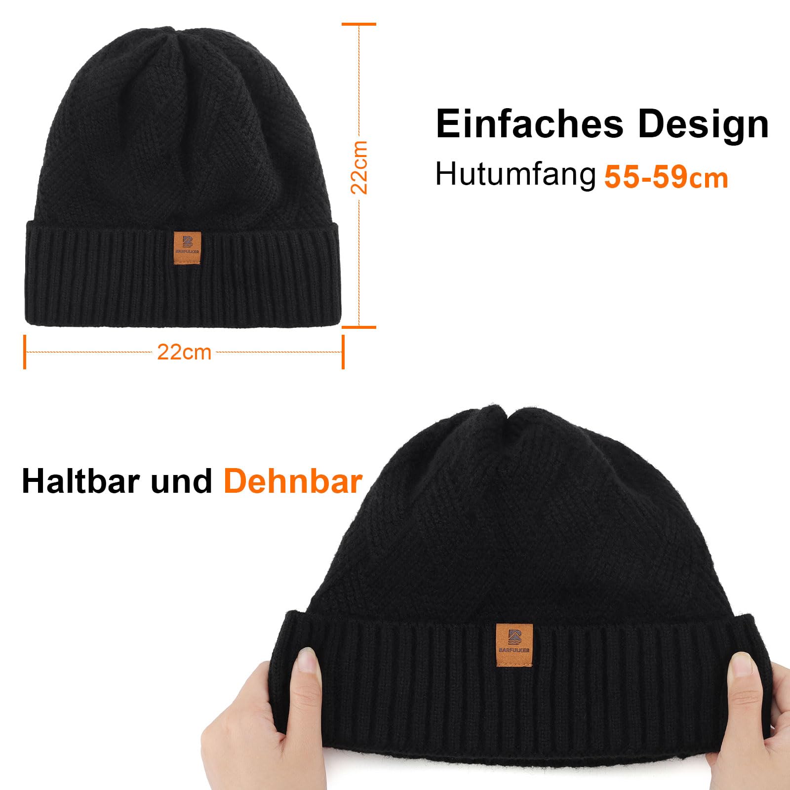 Czapka Beanie dla Mężczyzn i Kobiet, Uniseks Czapki Dzianiny na Jesień Zimę Dzianina Czapka Zimowa Damska Miękka i Ciepła Czapka Knitted Hats,Czarny