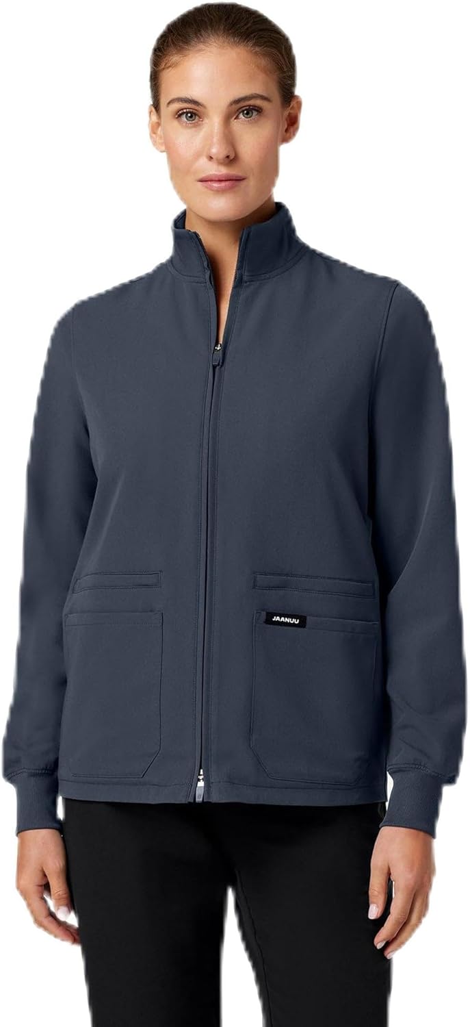 JAANUU Ceri Women’s Scrub Jacket – Classic Medical Uniform Jacket with 6 Pockets, Stretch Fabric, Wrinkle Resistant