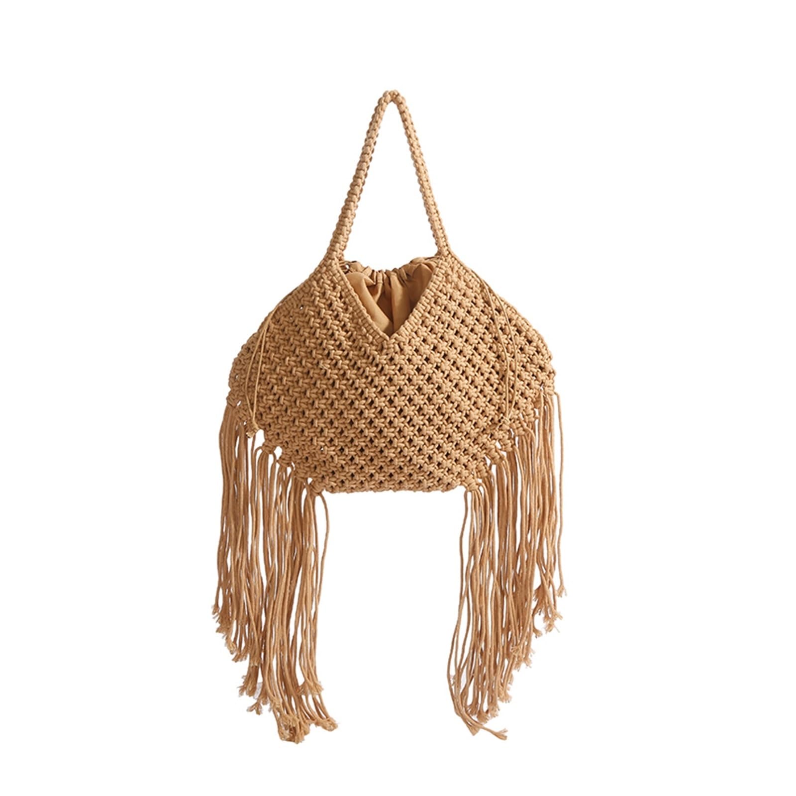 bolso mujer verano Bolso de playa for mujer estilo bohemio con borlas tejidas y hombro diseño calado