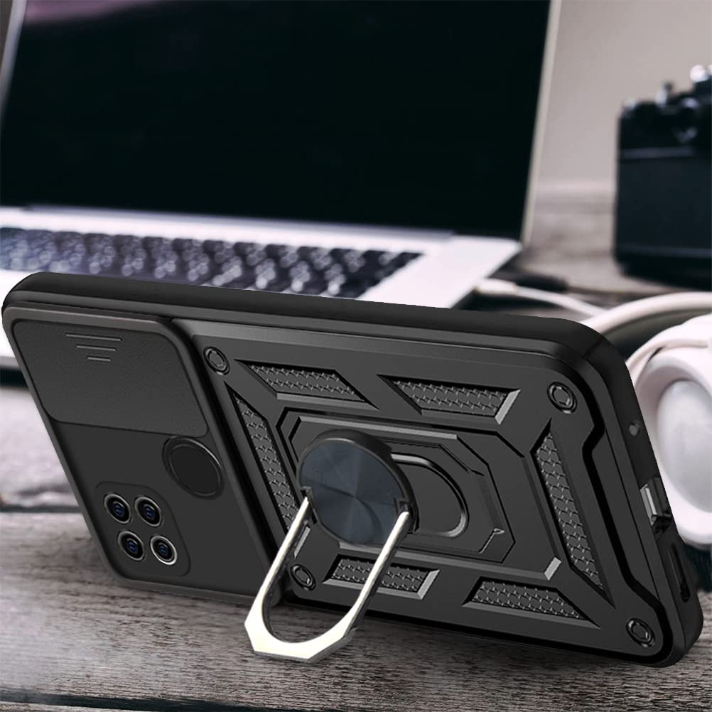 DESSEN Cover per Xiaomi Redmi 9C NFC | Redmi 9C/Redmi 10A, Custodia Morbida in Silicone TPU/PC e Obiettivo Case, Antiurto Guscio con Magnetico Anello Rotante Supporto Bumper. Blu