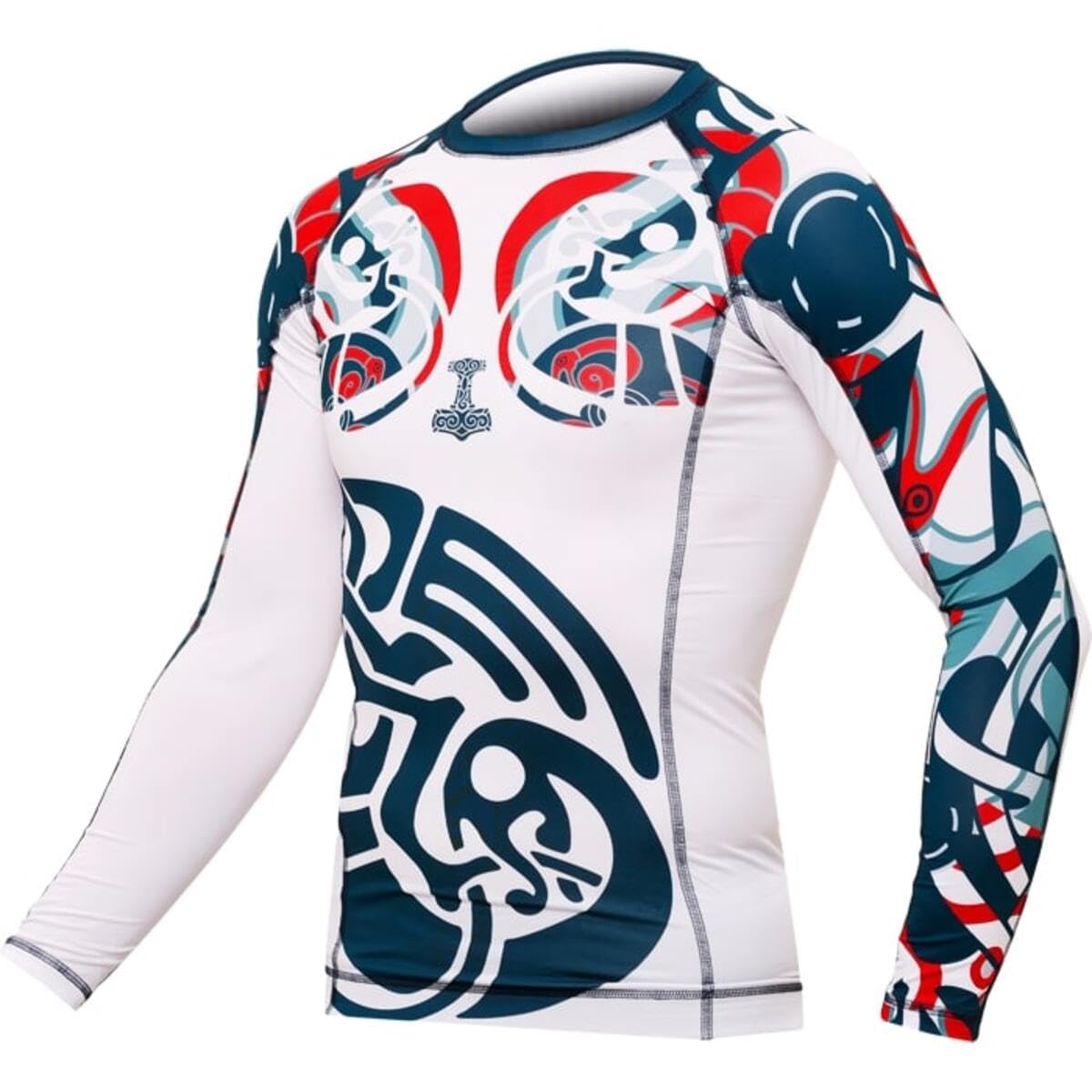 Hardcore Training Rash Guard Mężczyźni Kompresja Koszulka Długi Rękaw BJJ MMA No-Gi Obcisła Grappling Boks (DE/NL/SE/PL, Alfa, S, Regularny, Regularny, Biały, niebieski)