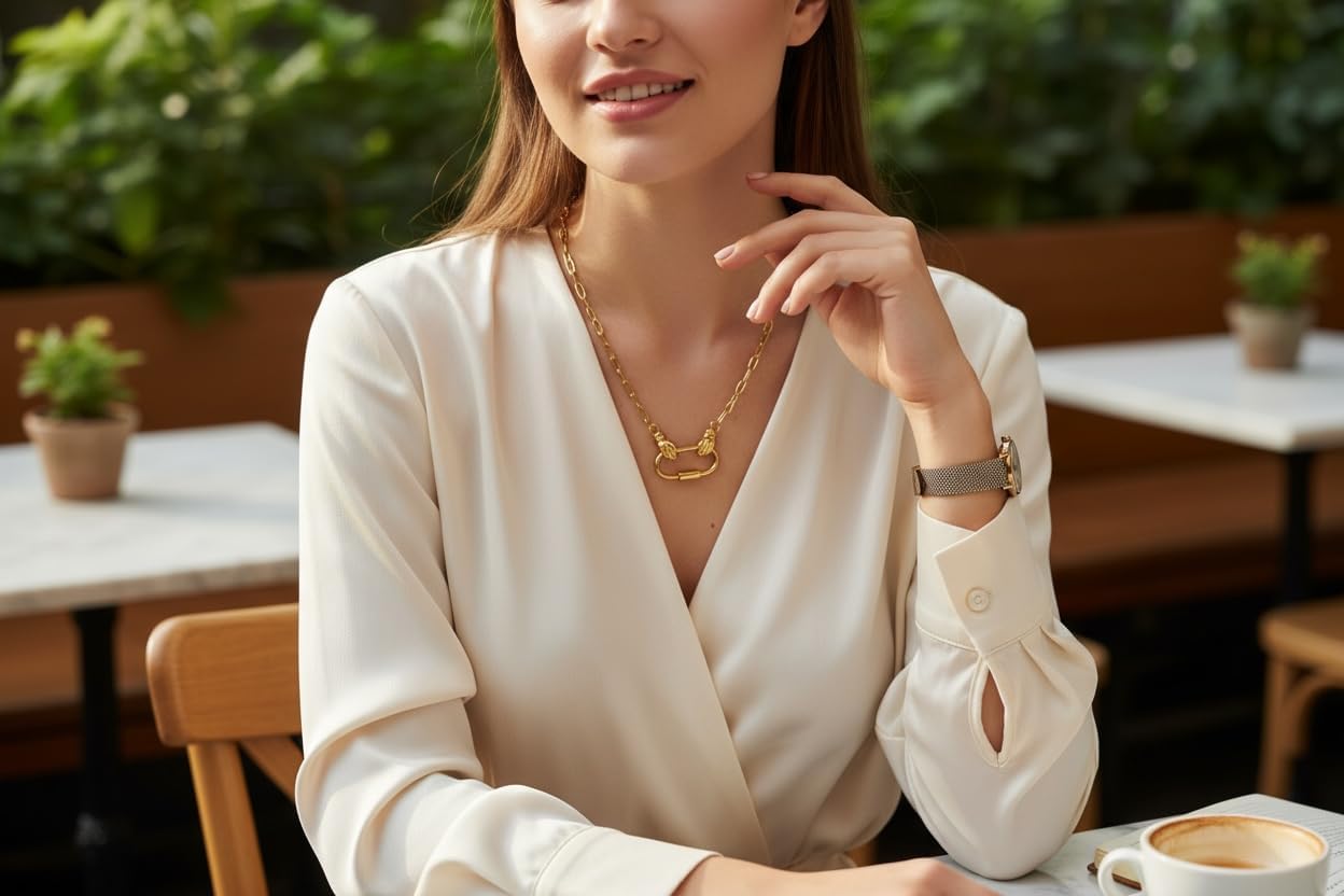 Elegant Stainless Steel Necklace with Hand Clasp, 18K PVD Gold Plated, 45cm Chain with 5cm Extension - Image 5