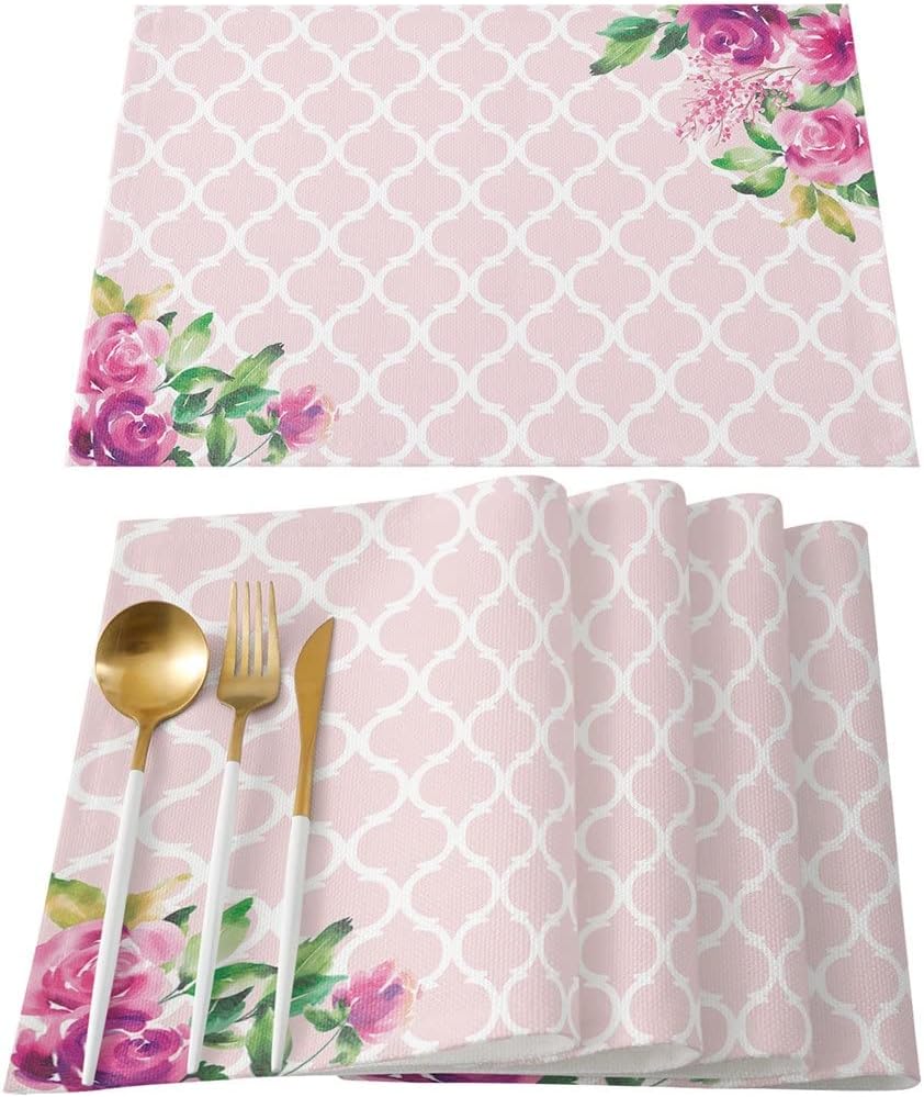 Spring Flower Pattern Table Runner Christmas Decorations for Home Table Cloth for Wedding Party Home Decor(4pcs Table mat)