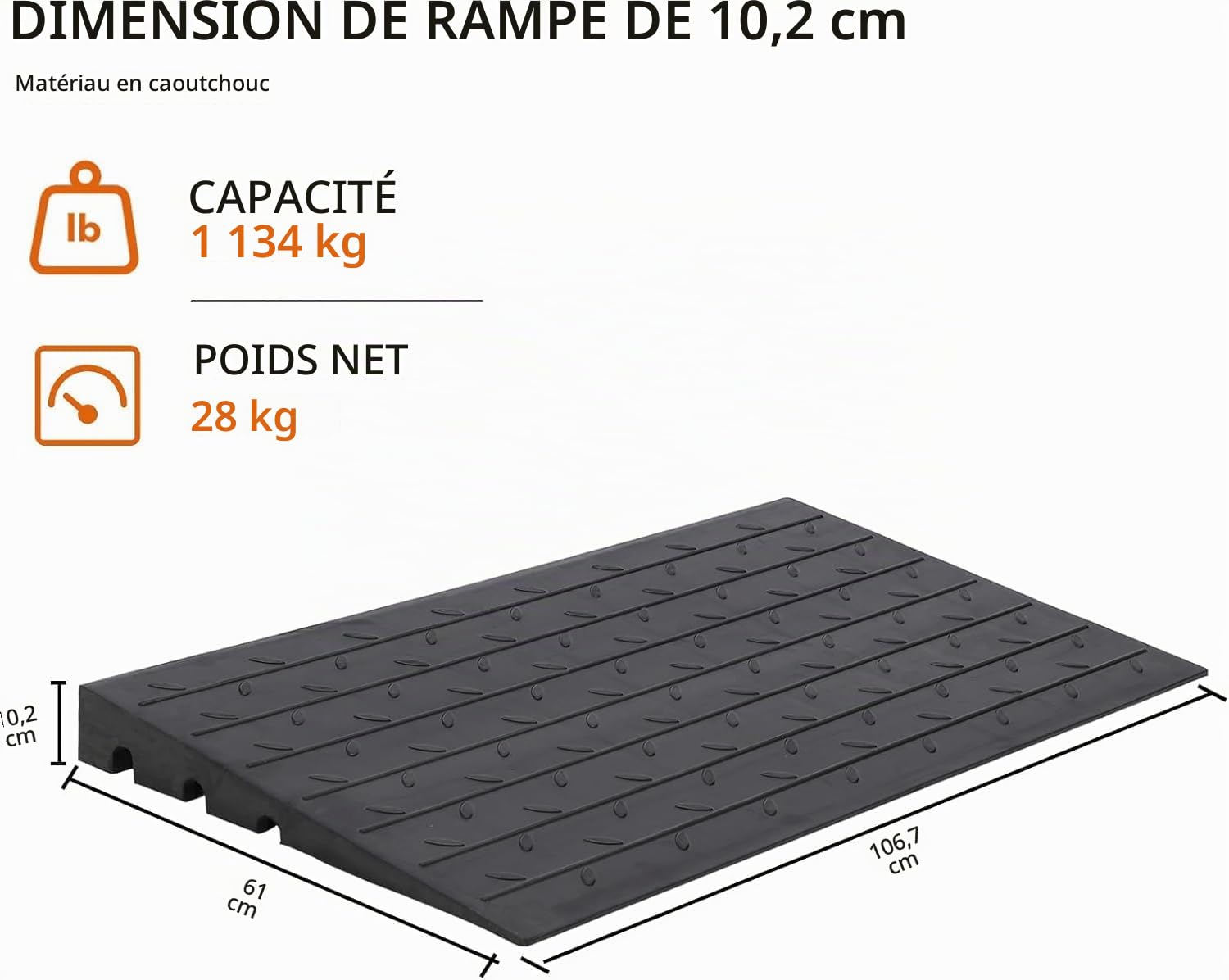 Garvee Rampe de Seuil Hauteur 6-10 cm, Rampe Découpable en Caoutchouc Charge11 t, Antidérapante, Accès Fauteuil Roulant, Cache-câble à 3 Canaux pour Fauteuil Roulant, Poussette, Scooter