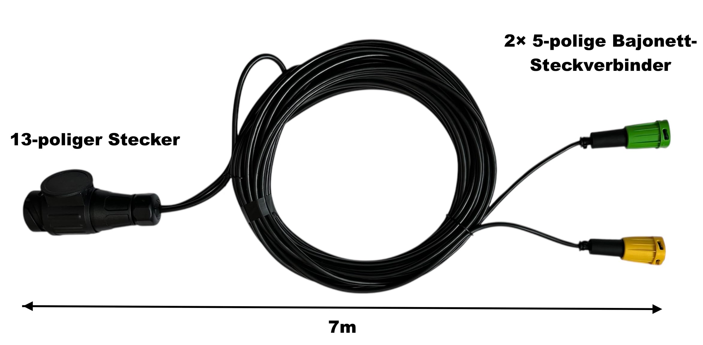 13-poliges Anhängerkabel 7m mit 2x 5-poligen Bajonett-Steckverbindern IP67 für Anhänger (7m Kabel)