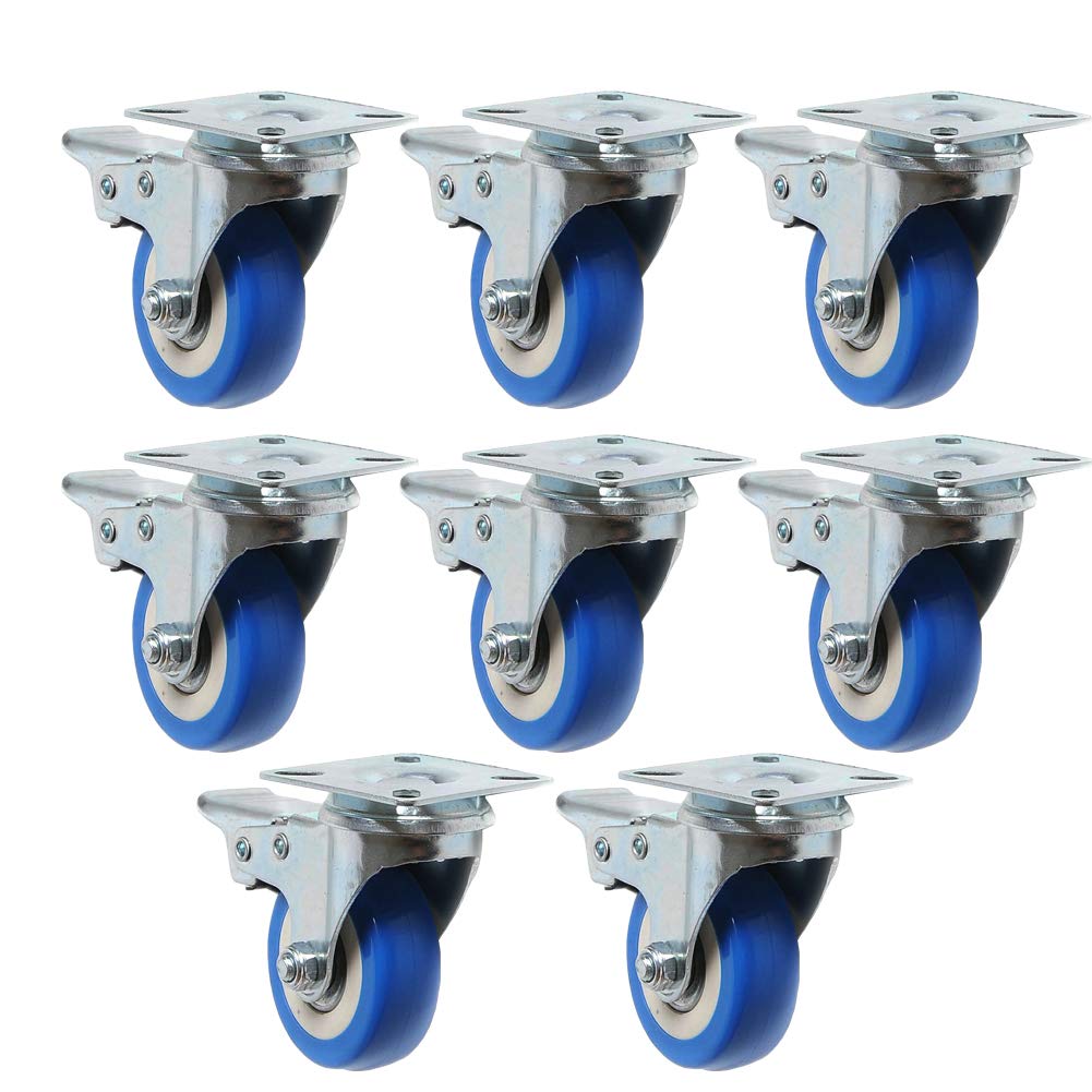 50mm Castor Wheels Rubber Swivel Locking Style with Top Plate Heavy Duty Double Bearing Furniture Trolley Casters (1.76KG/8pcs)