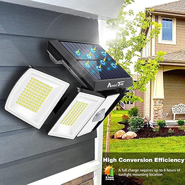 AmeriTop Solar Lights LED Flood Light 7000K 5 Adjustable Heads