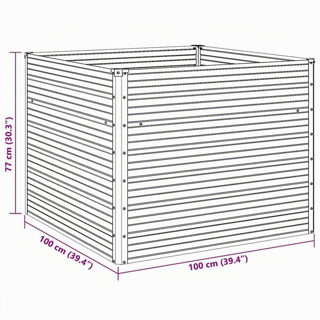 vidaXL Jardinière 100x100x77 cm Gris Acier Galvanisé Balcon Jardin Bac Fleurs