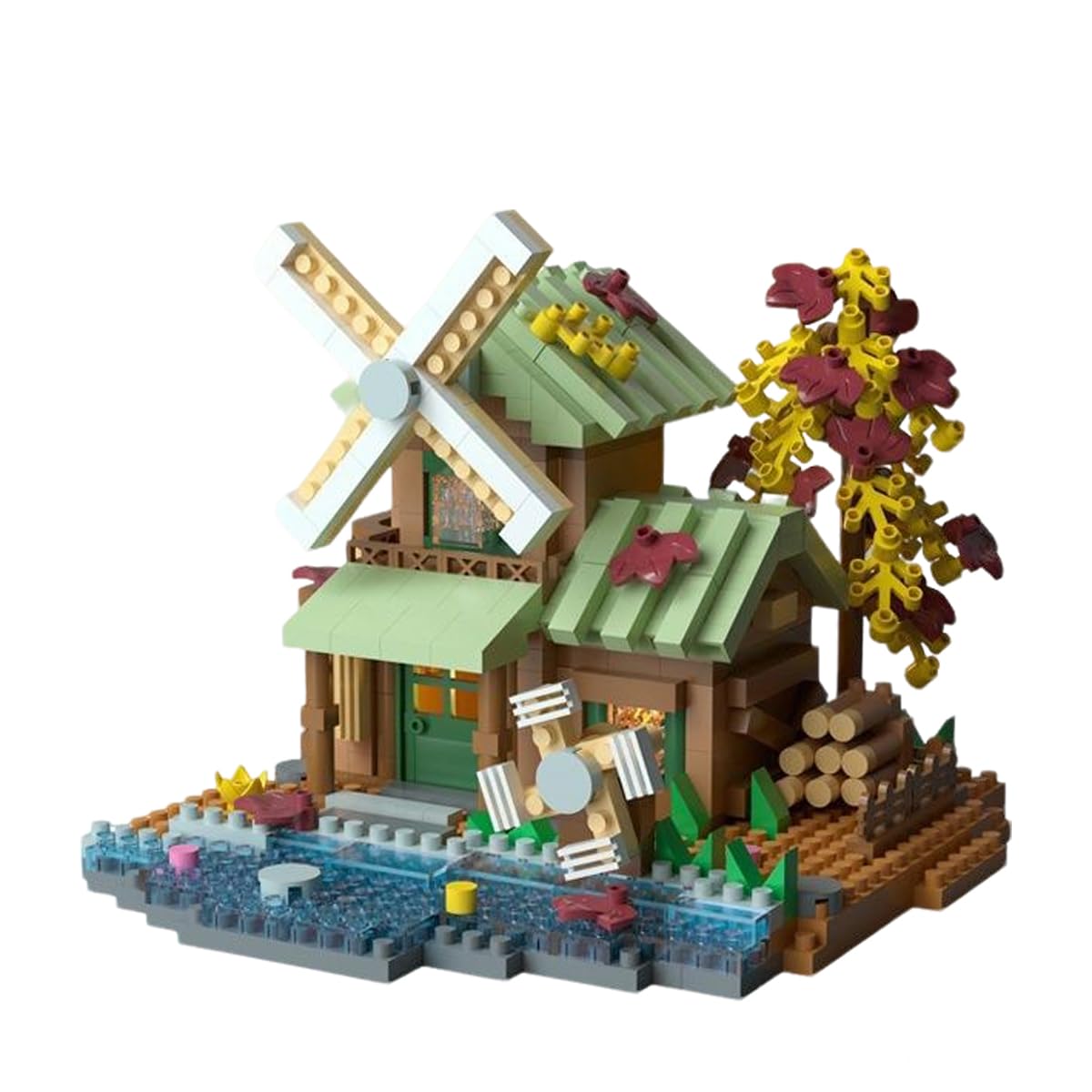 Mountain Cabin Building Bricks Set, 717 PCS Micro Bricks Architecture Set, Wooden Forest House Block Toy, Mini Wood Cabin Micro Building Set, Mini Brick Construction Toy Gif