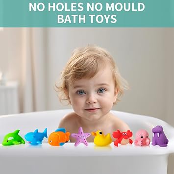 No Hole No Mould Baby Bath Toys for 1 2 3 4 Year Olds Toddler Kids - 9PCS | Mould Free Bath Toys Swimming Pool Toys Sea Animals Water Play Toys for Boys Girls