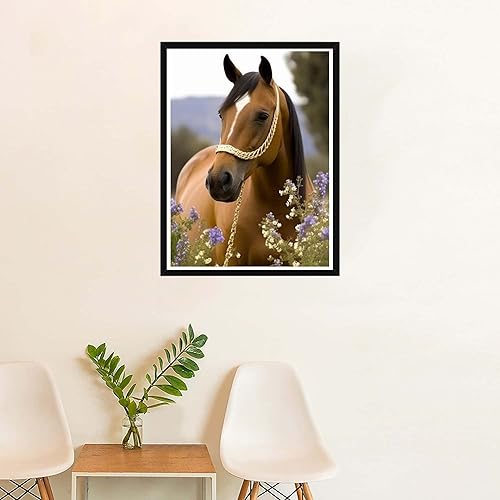 Miniatura 4 de SKRYUIE Pintura de diamantes 5D con diseño de flores moradas y caballos, kit de taladro completo por números, pintura pegada con diamantes de