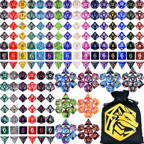 Amiven DND RPG Dice Sets 30 x 7 Polyhedral Dice (210pcs) for Dungeons and Dragons Tabletop Role Playing Adventure Games, with a Large Drawstring Bag