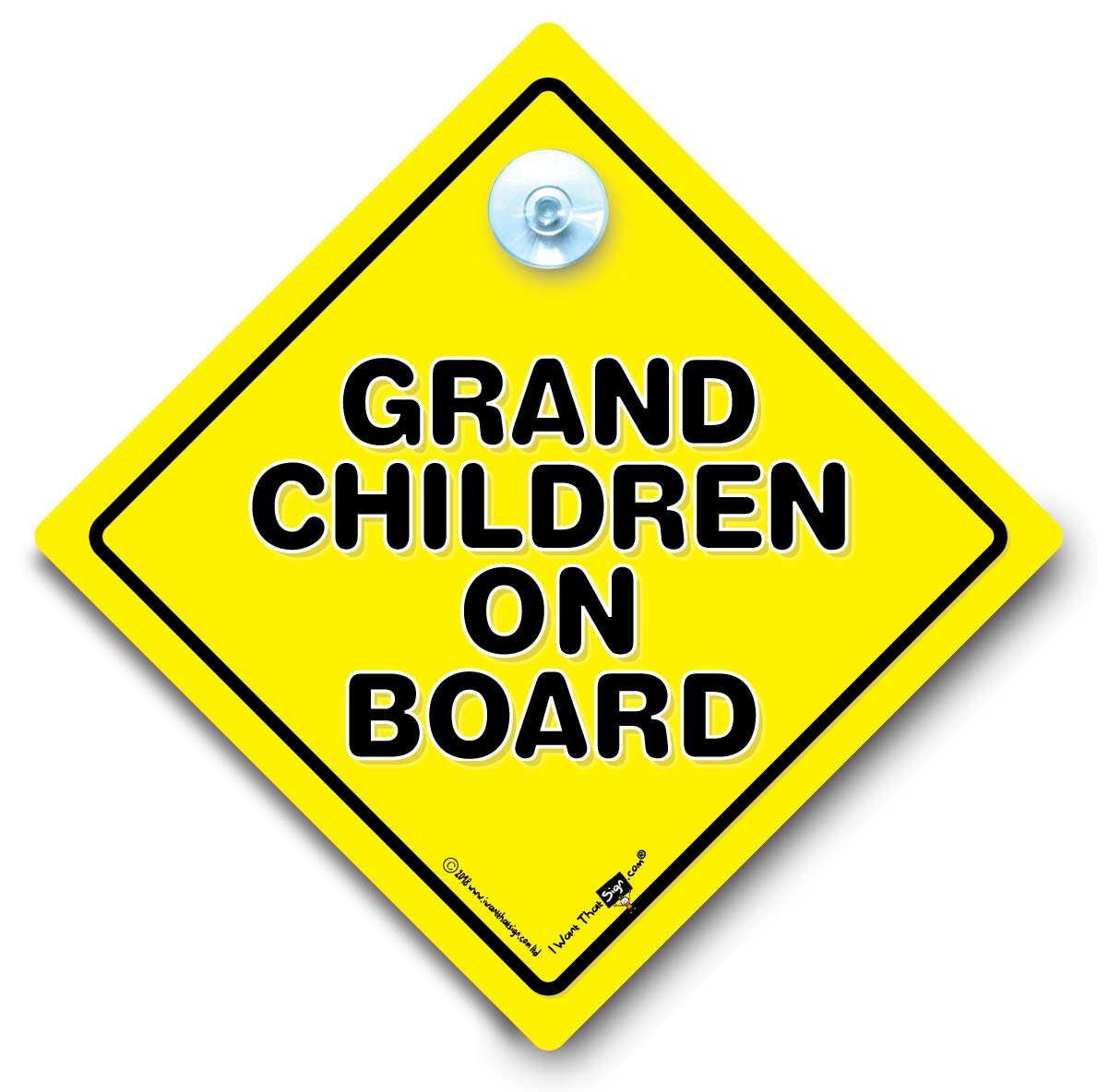 Grandchildren On Board Car Sign, Baby on Board Sign, Yellow and Black Car Sign, Suction Cup Baby Vehicle Sign