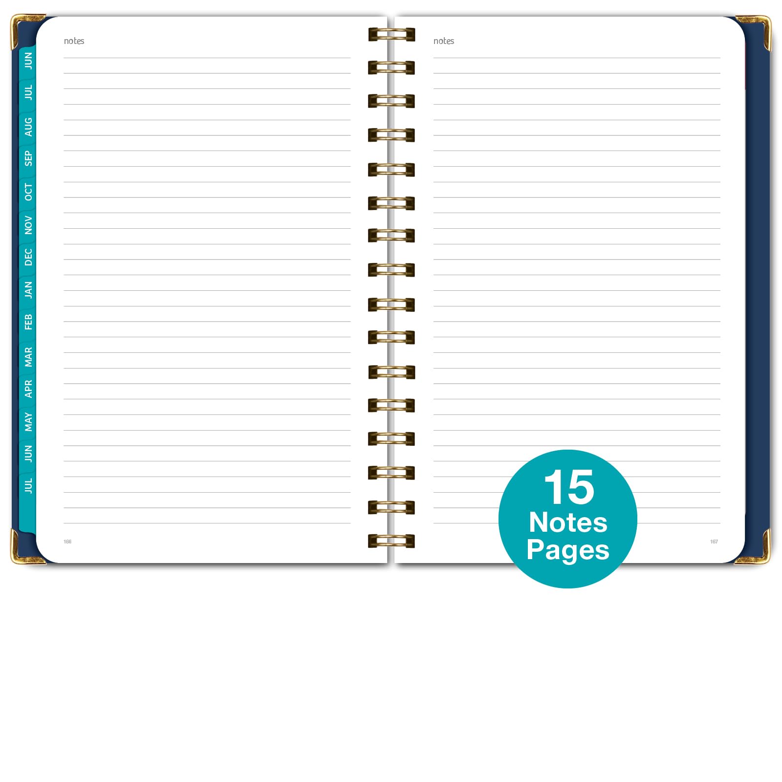 Hardcover Academic Planner 2025–2026 – 14-Month Daily Weekly Monthly Agenda With Sticky Notes & Pocket (Teal Floral)