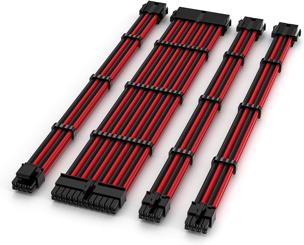 TECWARE FLEX Black/Red PSU Sleeved Extension Cables Set 30cm