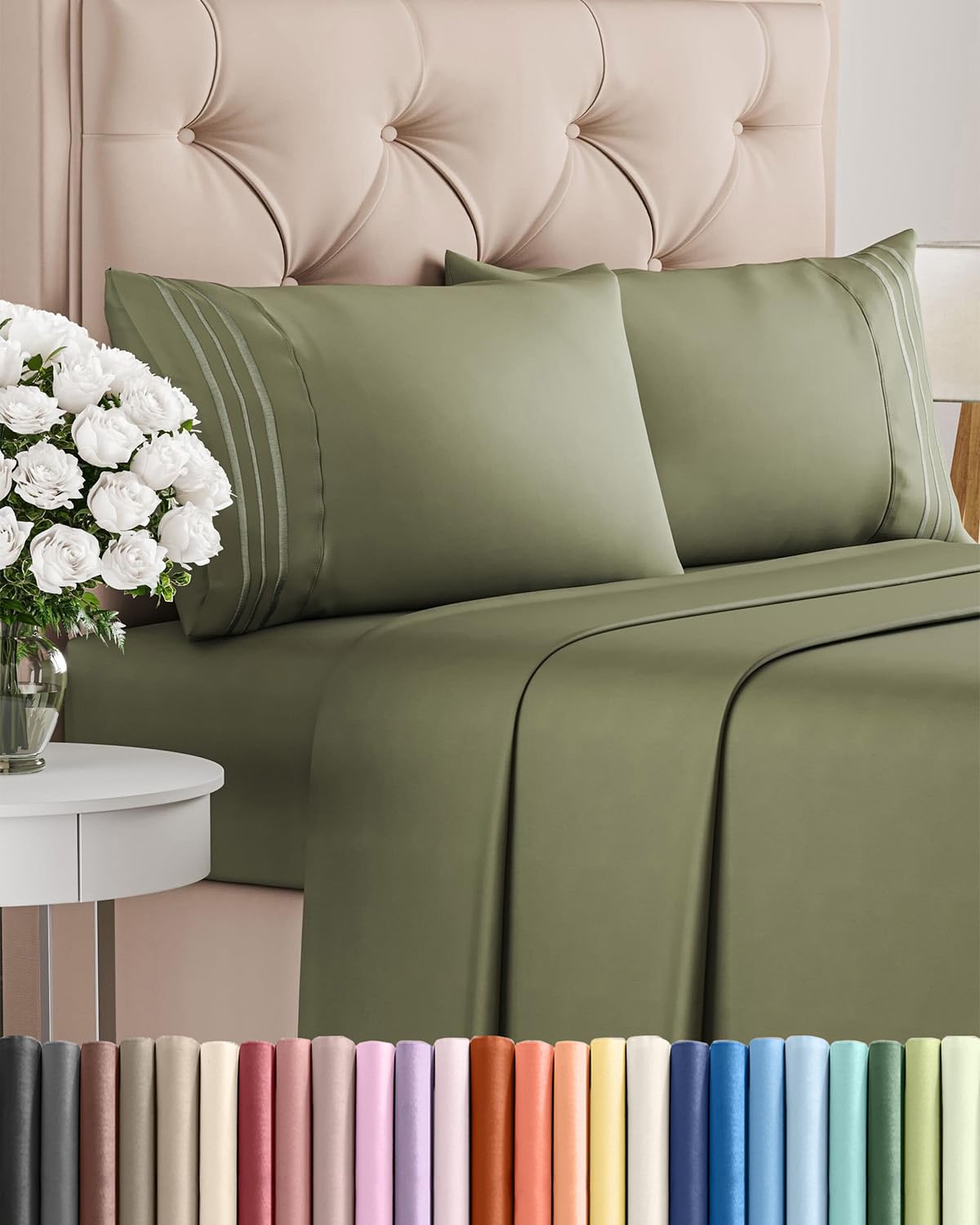 Queen Size 4 Piece Sheet Set - Comfy Breathable & Cooling Bed Sheets Set - Hotel Luxury Bedding for Women, Men, Kids, Teens, Boys & Girls - Deep Pockets, Soft and Wrinkle Free - Oeko-Tex - Sage Green