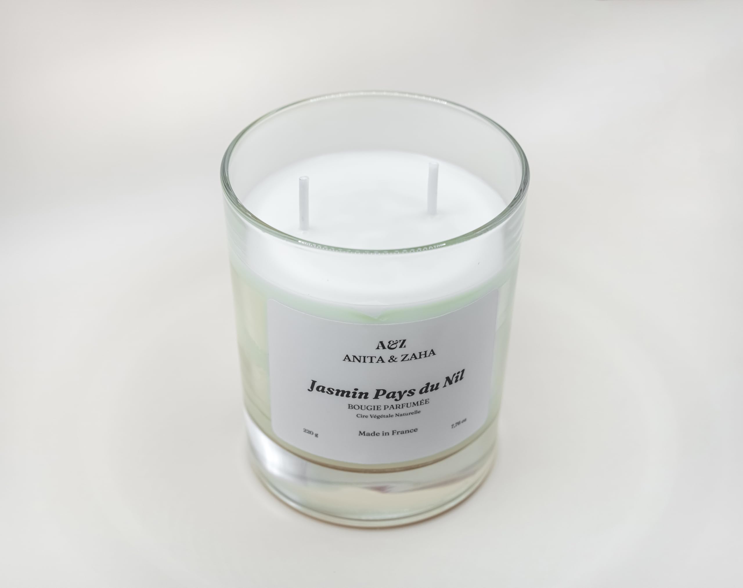 Vela perfumada de alta gama jazmín país del nilo, cera de soja natural, fabricación artesanal grasa, vidrio, 220 g/60 horas