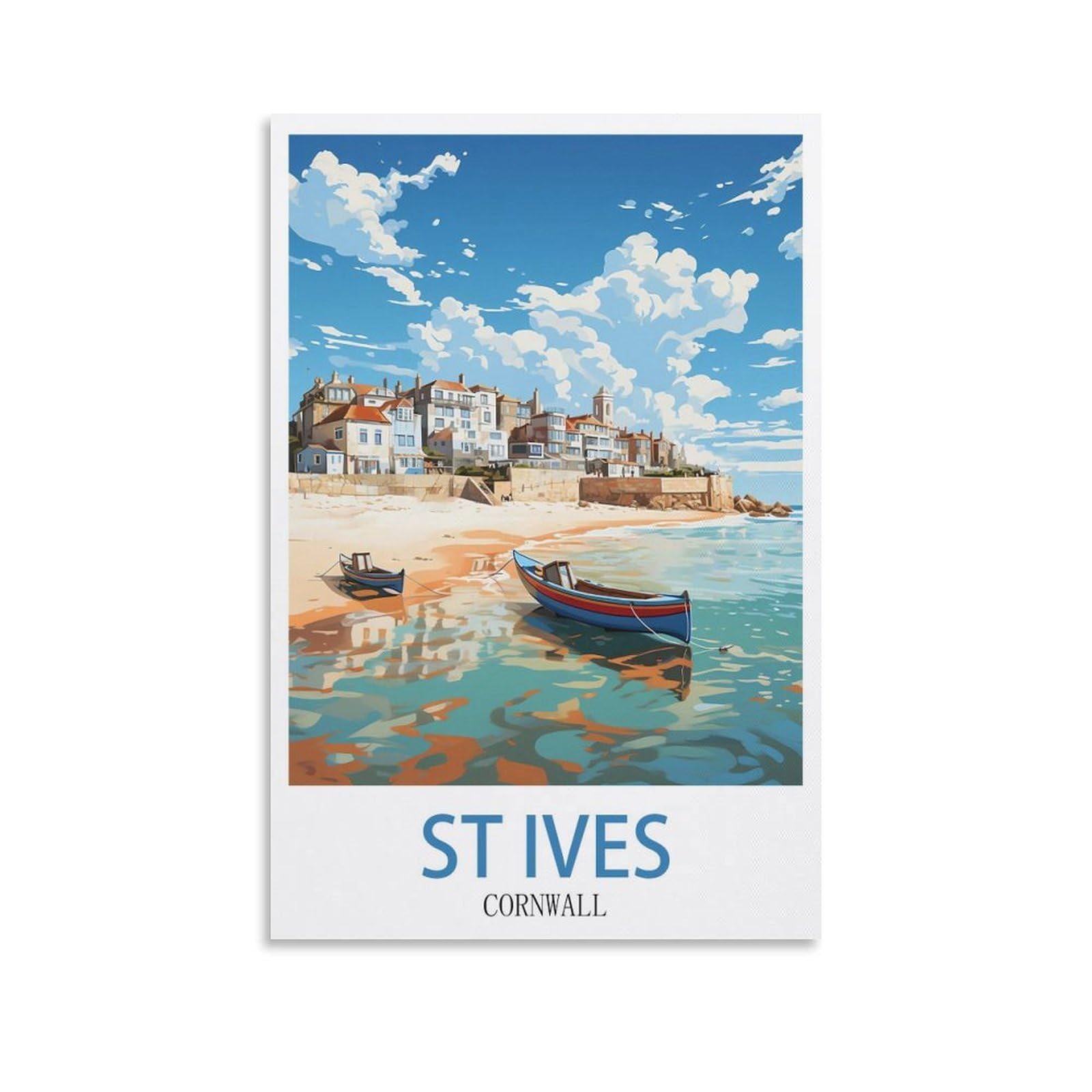 NAEGV Paint by Numbers Kits St Ives Cornwall Travel Poster Arts and Crafts Kit for Adults Beginner Drawing Paintwork for Home Wall Decor 40x50cm