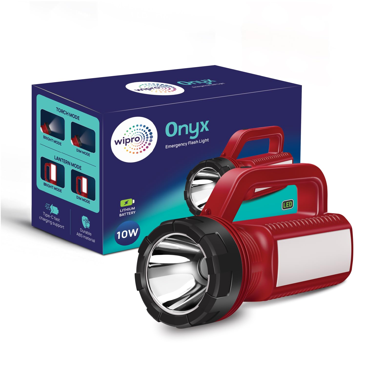 Wipro Onyx Emergency Flash Light | Long Range Torch with Upto 4 Hours Back up | 10w Torch with 2200 mAh Battery and Type C Fast Charging | 4 Modes of Lights | Pack of 1-image-43