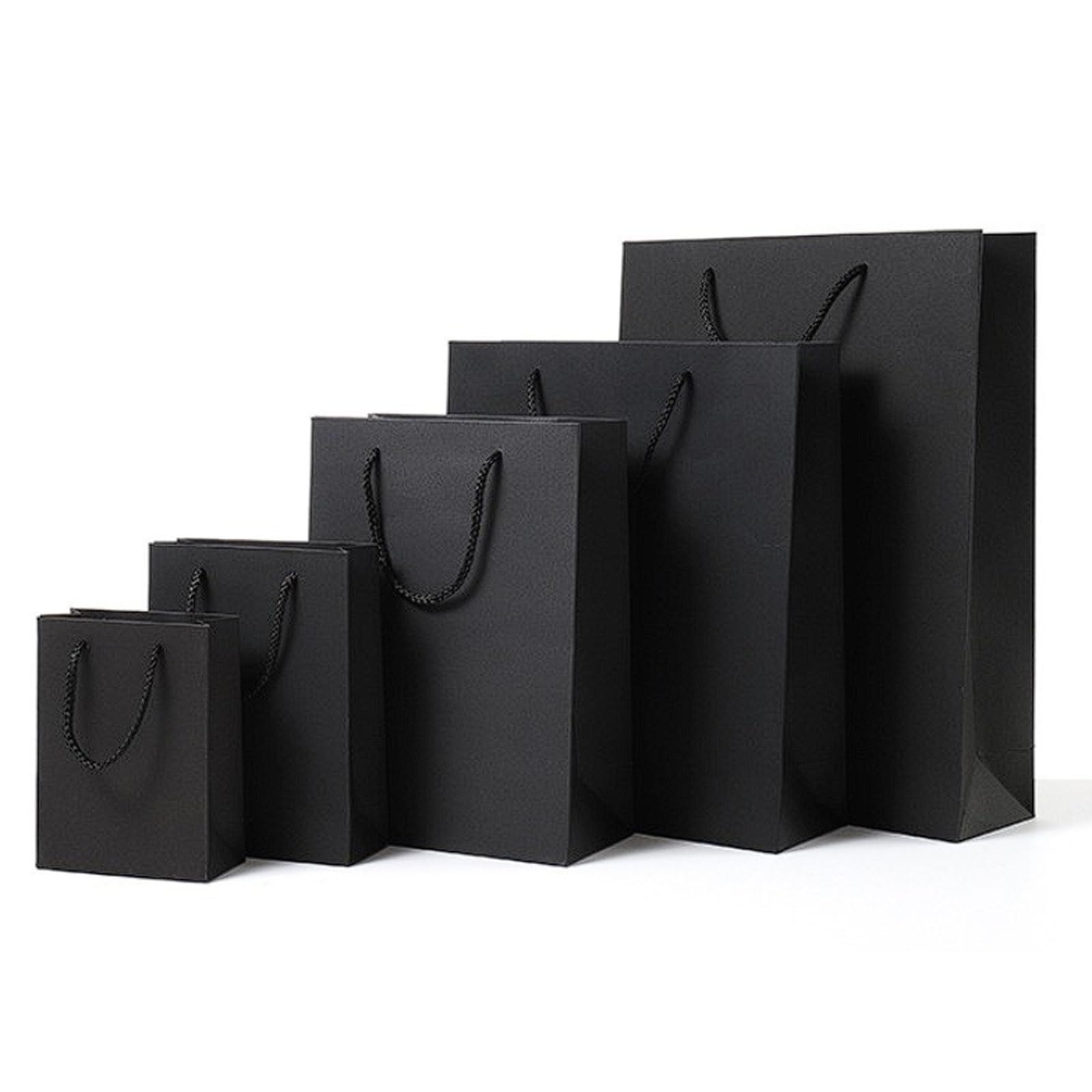 Opakowanie 20 czarnych toreb papierowych premium do trwałej odzieży i toreb na zakupy z uchwytem z bawełnianej liny artykuły do pakowania prezentów(30 x 10 x 40 cm)