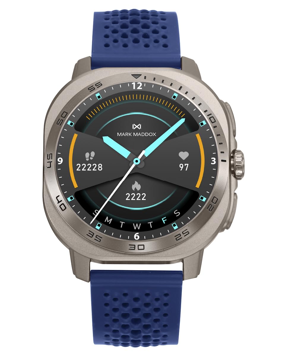 Mark Maddox Smart HS2008-10 – Smartwatch Unisex Azul y Plateado, Correa de Goma Transpirable, GPS en App, Llamadas Desde el Reloj, Control de Estrés y Ritmo Cardíaco, Colección Smart Now