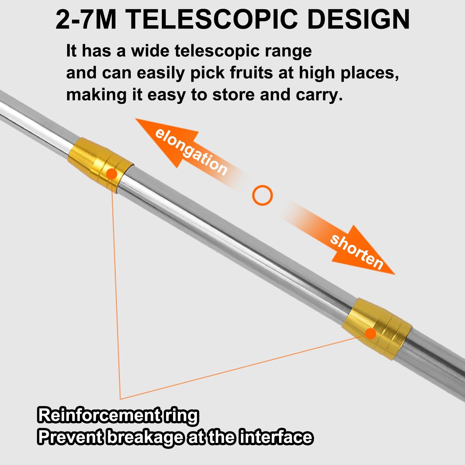 Recogedor de Frutas con Palo Telescopico 2-7M Recoge Frutas de Árboles, Recoge Frutas Telescopico con Palo Telescopico para Manzanas, Naranjas, Peras (Size : 7m(22.9ft))
