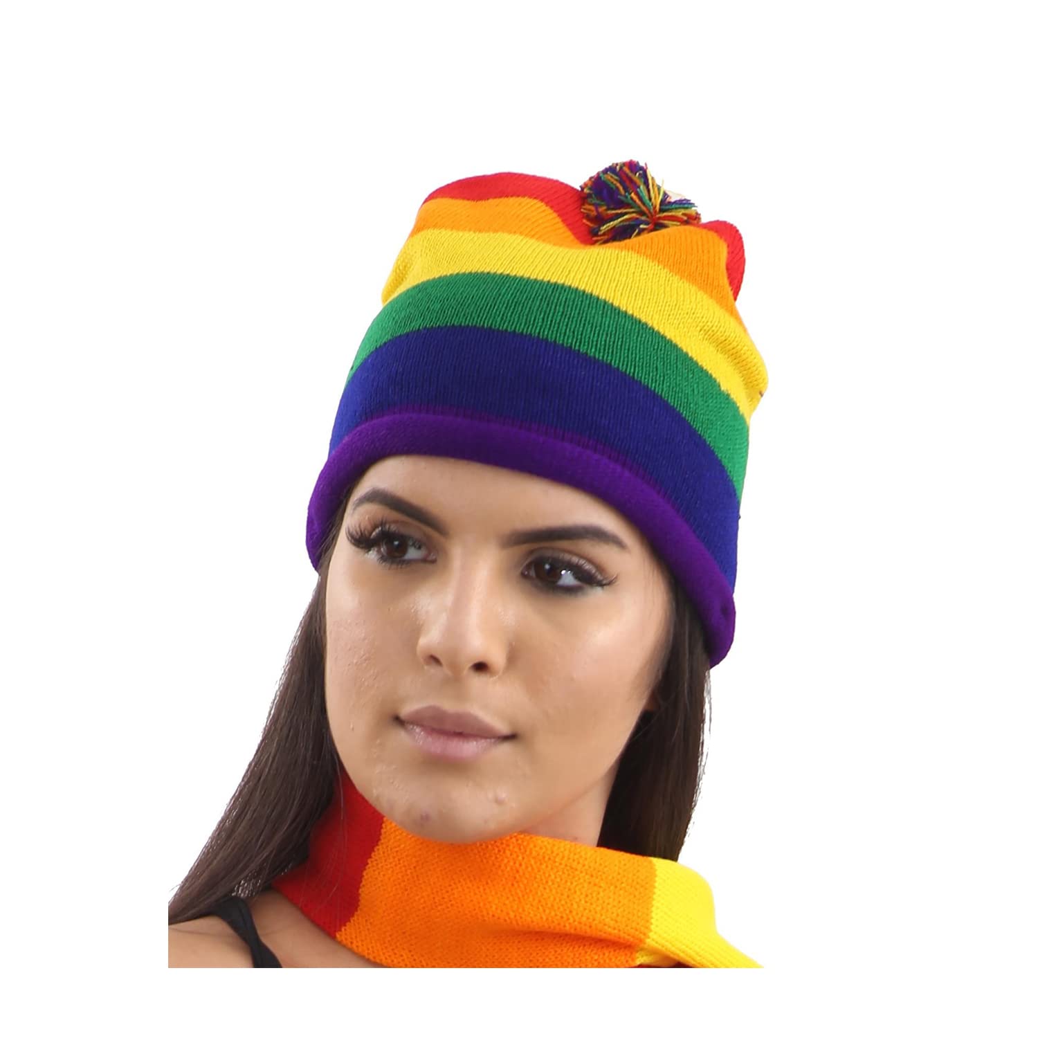 The Fancy Dress® New Adult Unisex Hats Bowler Trilby Gangster Santa Chef Pirate Cowboy Sailor Visor Rainbow Captain Hat Theme Party Accessory (Rainbow Knitted Hat)