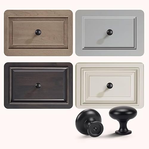 Miniatura 5 de Paquete de 25 pomos de gabinete color negro mate, pomos sólidos de cajón de 1-316 pulgadas, tiradores negros para gabinetes de cocina, pomos