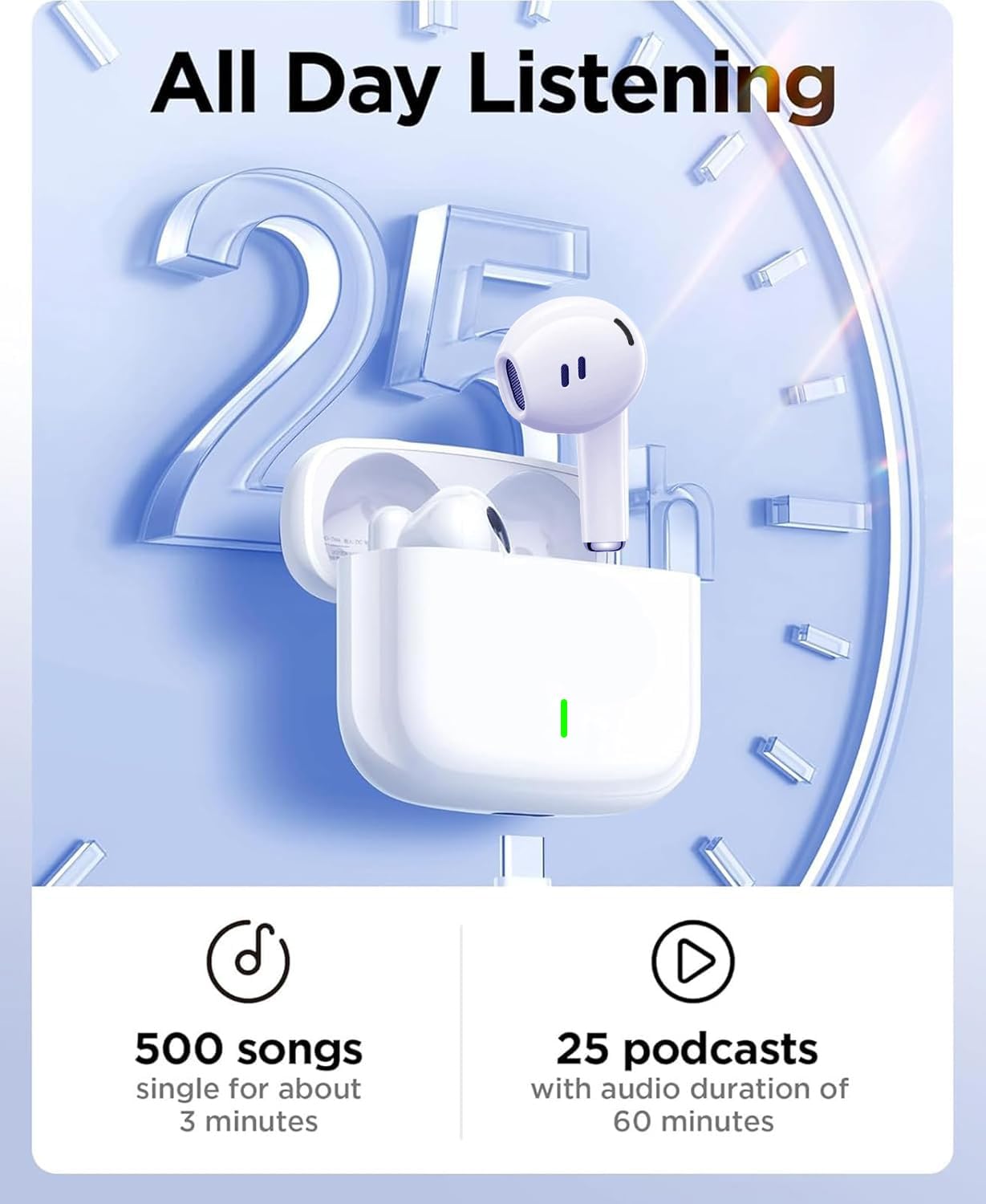 Wireless Earbuds, Bluetooth 5.4 HiFi Stereoin Ear Headphones with 4 ENC Noise Cancelling Mics,48H Playtime Bluetooth Earbuds,Touch Control Ear Buds,IPX8 Waterproof Wireless Headphones for Android/iOS - 5