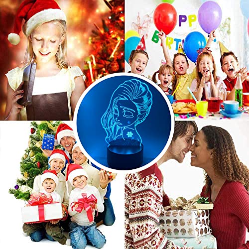 Sealinnayi Cartoon Princess Elsa Anime Character Figure 3D Led Optical Illusion Decoration Table Lamp 16 Colors Remote Control Acrylic Visual Night Light Easter Xmas Birthday Gifts For Boys Girls #TOP3