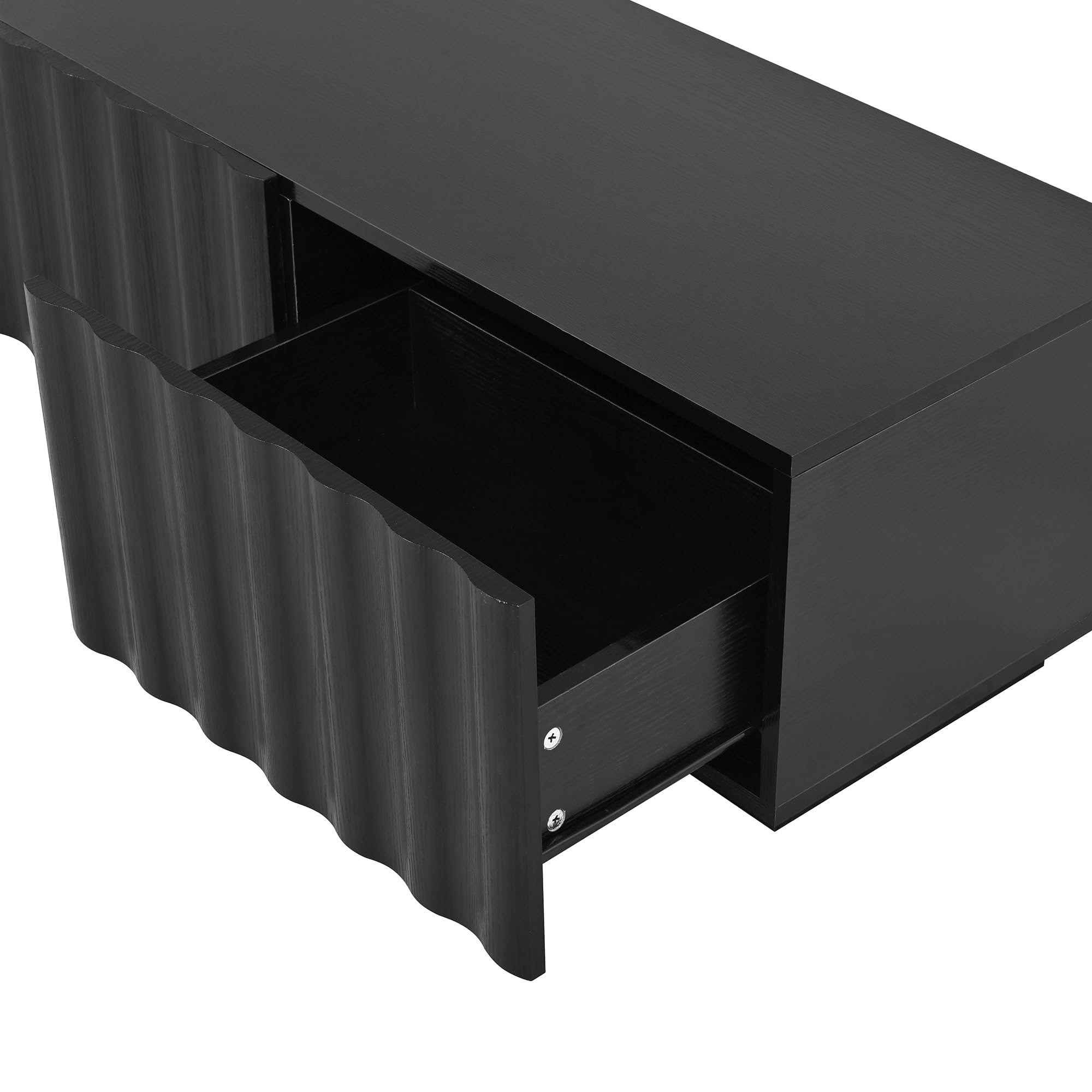 Juego de muebles de salón con diseño de ondas, mueble de TV y mesa de café, almacenamiento moderno, estable, práctico, color negro