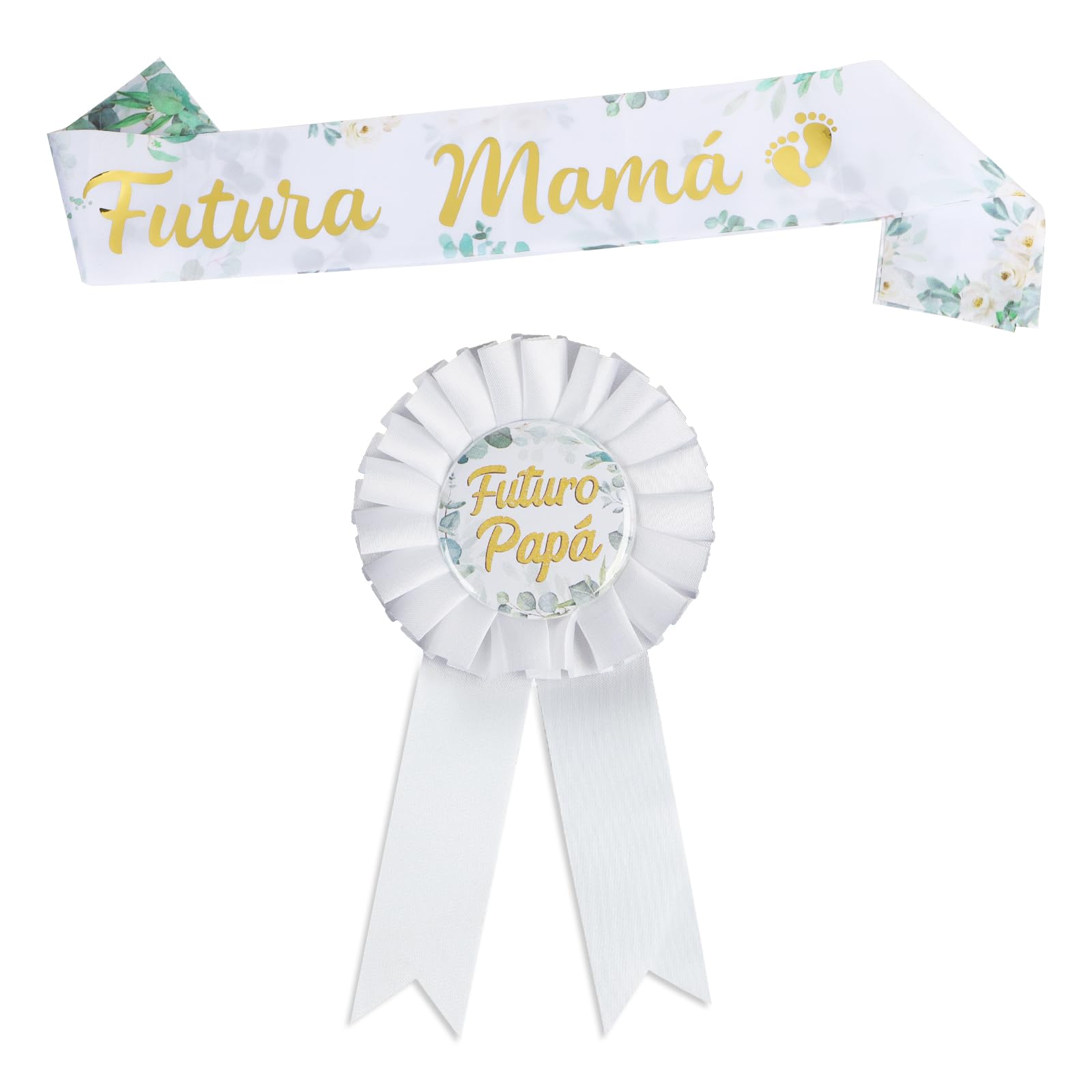 BETESSIN Fascia Futura Mamá Spilla Futuro Papá Decorazione Nascita Versione Spagnolo Cartoncino Bianco Bambino