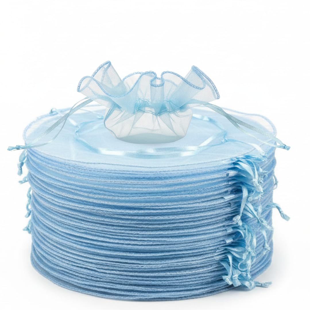 OTHERWISETRIVIAL 50 Sheets of Tulle Round for Wedding Favors, Diameter 24 cm, Wavy Edge, Polyester, Christmas Theme (Blue)