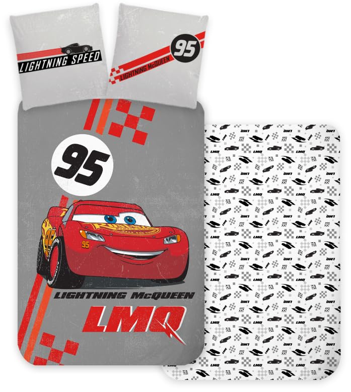 Parure de lit Disney Cars McQueen pour Enfant | Housse de Couette 140x200 cm & taie 50x70 cm | 100% Coton, Douce et Respirante | Design Officiel Cars « Vintage »