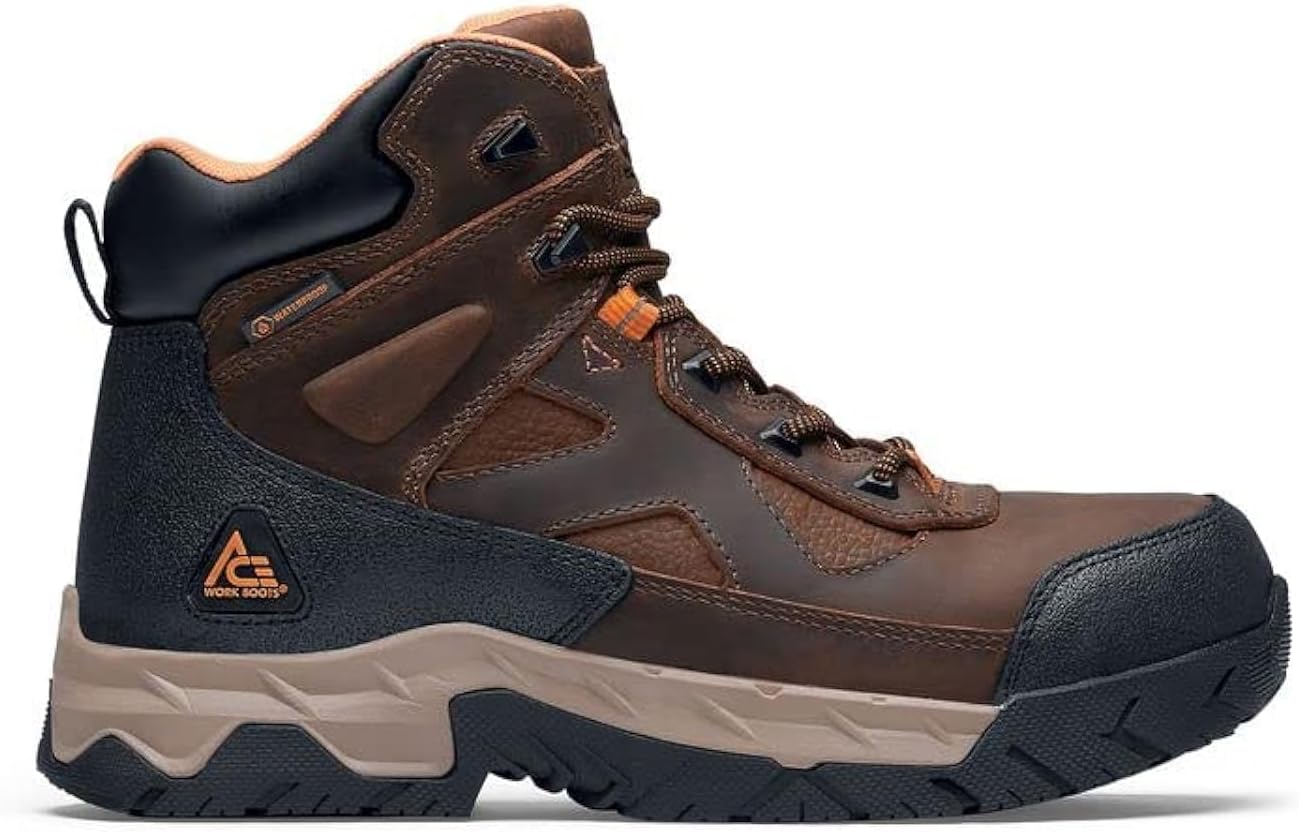 ACE Work Boots Glacier, Men's Steel Toe (ST) and Nano Composite Toe (NCT) Work Boots, Slip Resistant, Water Resistant, Black