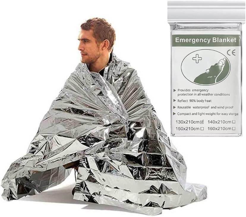 Emergency Mylar Thermal Blankets, First Aid Emergency Blanket Suitable for Camping Hiking Windproof Keep Warm Tin Foil Rescue Blanket for Outdoors,Survival,Bug Out Bag,Marathons or Aid Car (1 Pack)