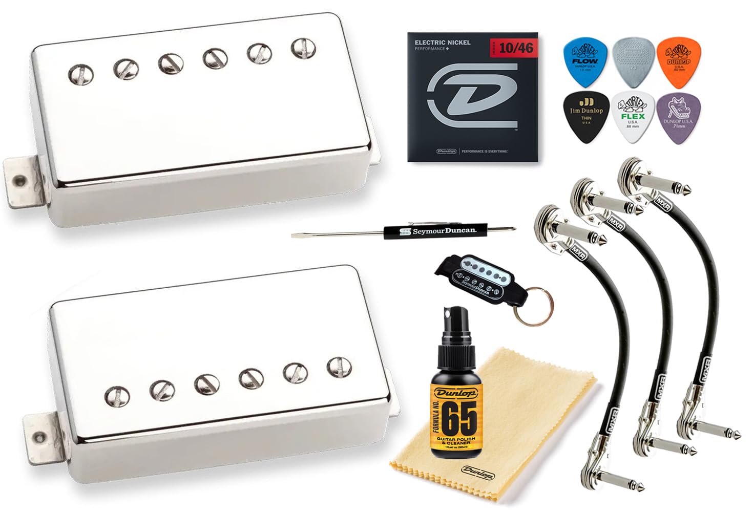 Seymour Duncan Seth Lover P.A.F. Vintage Output SH-55 Electric Guitar Humbucker Set, Nickel with Tonebird Tool, Strings, Picks, Polish, MXR Cable Bundle for Jazz, Blues, Classic Rock 11108-20-Nc