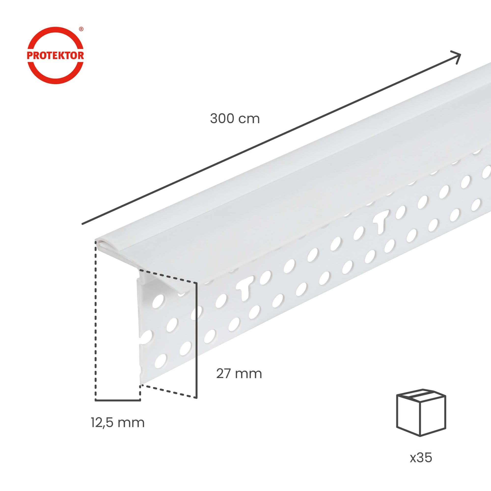 PROTEKTOR 35x Schattenfugenprofil 300cm Weiß | An- und Abschlussprofil 3766 mit Abdeckstreifen, Schattenfuge 3mm, für Gipskartonplatten ab 12, 5mm, PVC