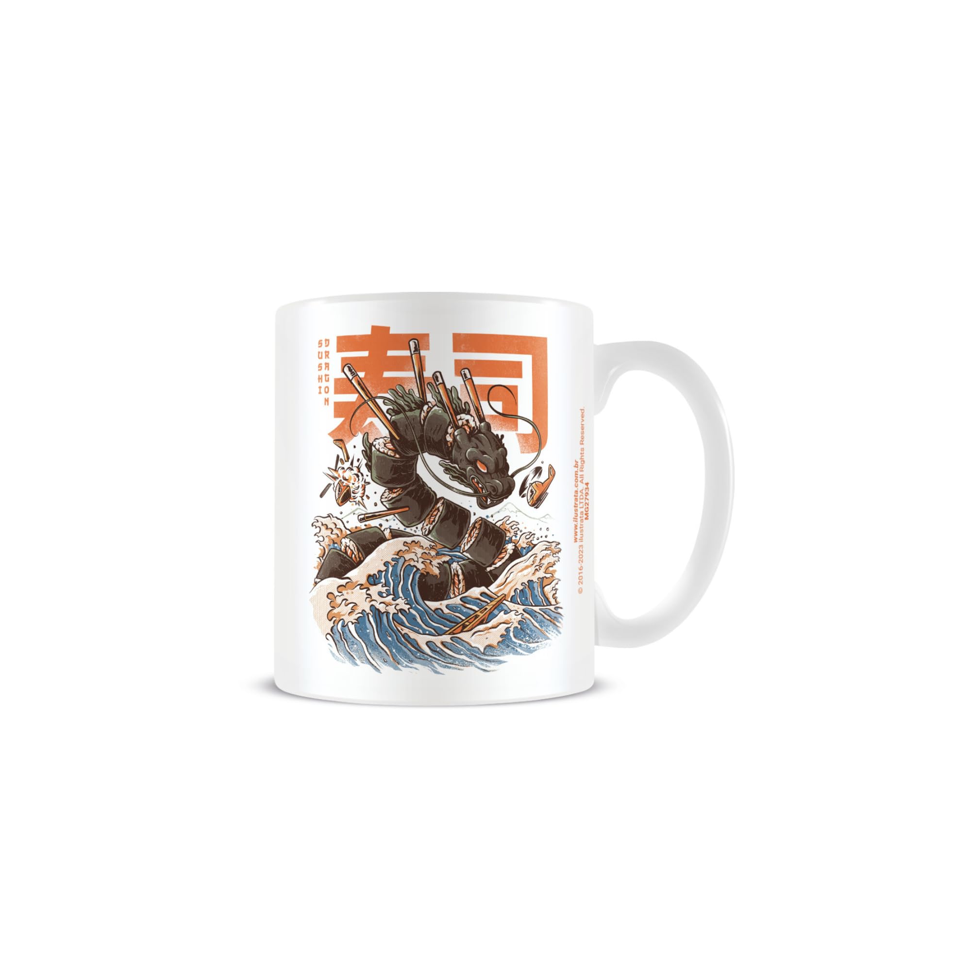 Pyramid International Women's White Ilustrata Mug (Sushi Dragon Design) 11Oz Ceramic Coffee Mug, Mugs For And Mugs For Men - Official Merchandise