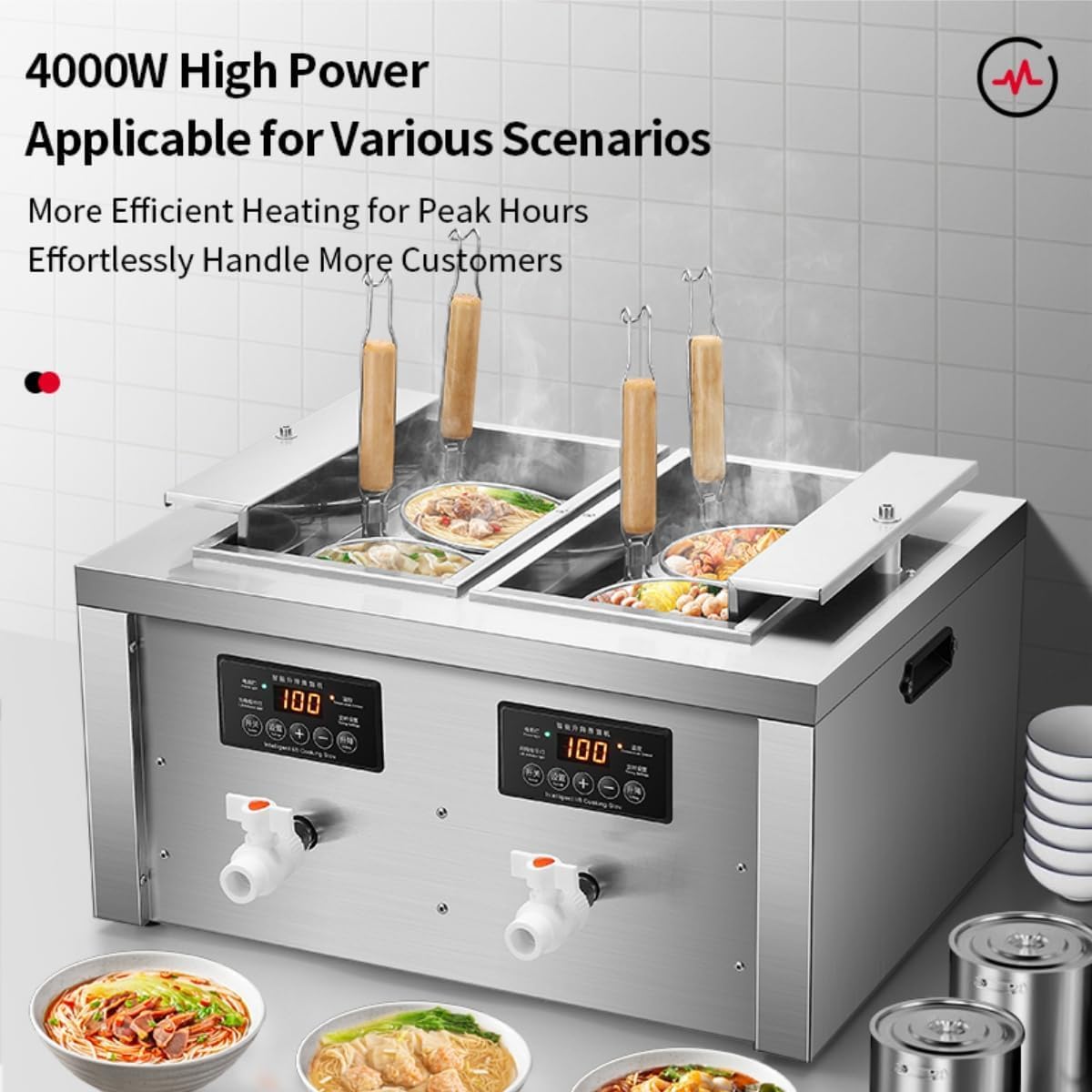 Cuocipapa Professionale con Sollevamento Automatico E Timer, Macchina per Pasta A Doppio Scolo per Spaghetti, Ramen, Maccheroni E Gnocchi - Bollitore Efficiente per Ristoranti