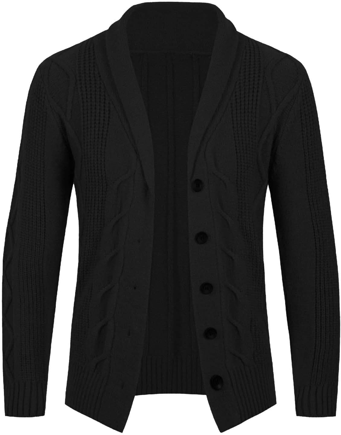 Cambkatl Shawl Collar Cardigan Sweaters for Men Button Up Casual Stretch Cable Knitted Winter Coats