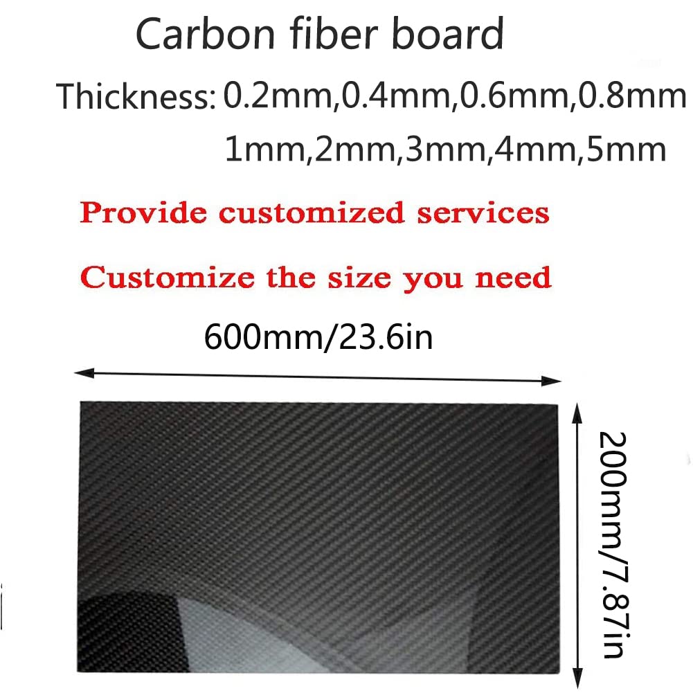 Plaque en fibre de carbone 4 mm x 200 mm x 600 mm, utilisation pour cadre de drone, etc. (tissage sergé, brillant)