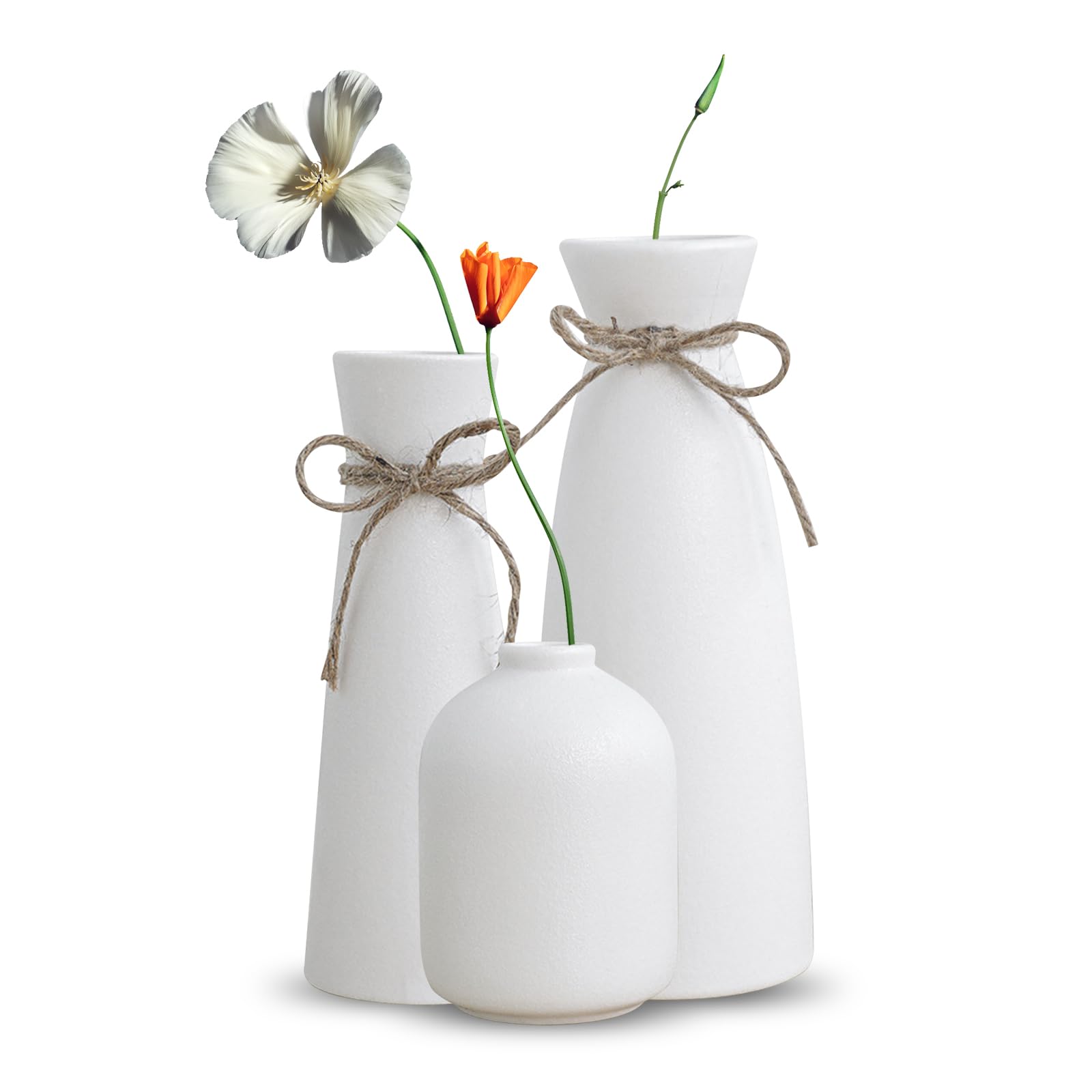 Ceramic Vase White, Set of 3 Flower Vases Decoration, Ceramic Vase for Pampas Grass, Modern Home Decor Ceramic Vase, Decorative Vases for Pampas Grass and Dried Flowers