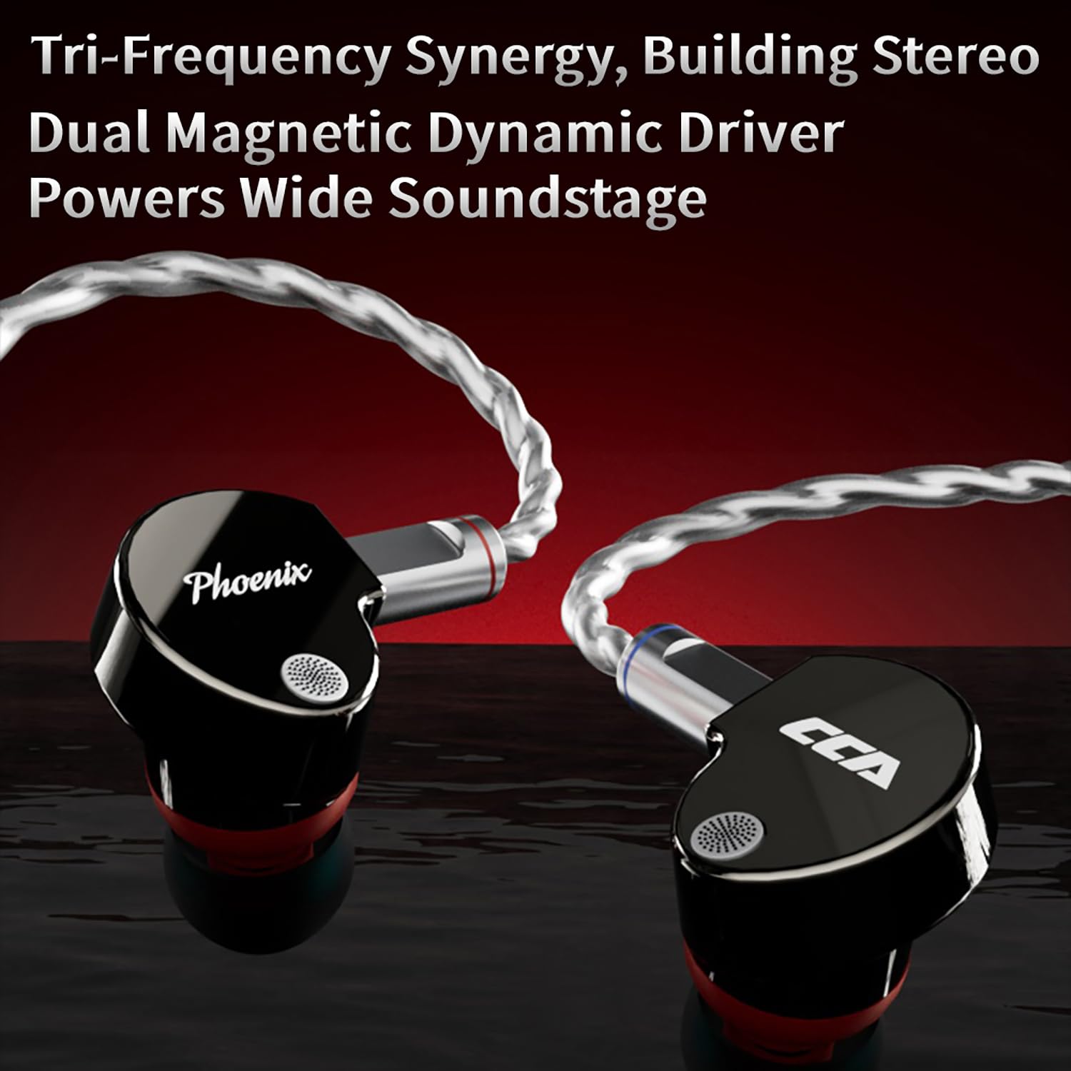 CCA Phoenix Écouteurs intra-auriculaires pour moniteur, pilote dynamique à double aimant IEM avec son HiFi clair et basses profondes, écouteurs de jeu professionnels entièrement en métal pour