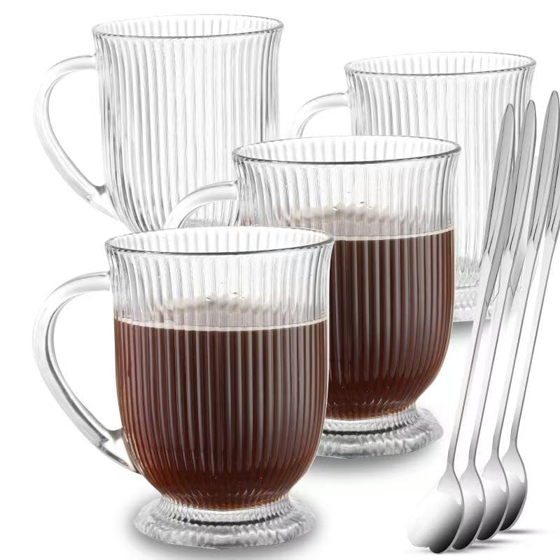 NBABSR Ribbed Glass Coffee Mugs