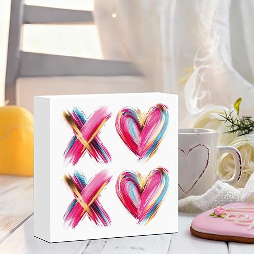 Miniatura 5 de Valentines Day Gifts for Her Him, Retro Valentines Day Decorations, Gift for Boyfriend Girlfriend, Heart Brushstroke XOXO Wooden Box Sign
