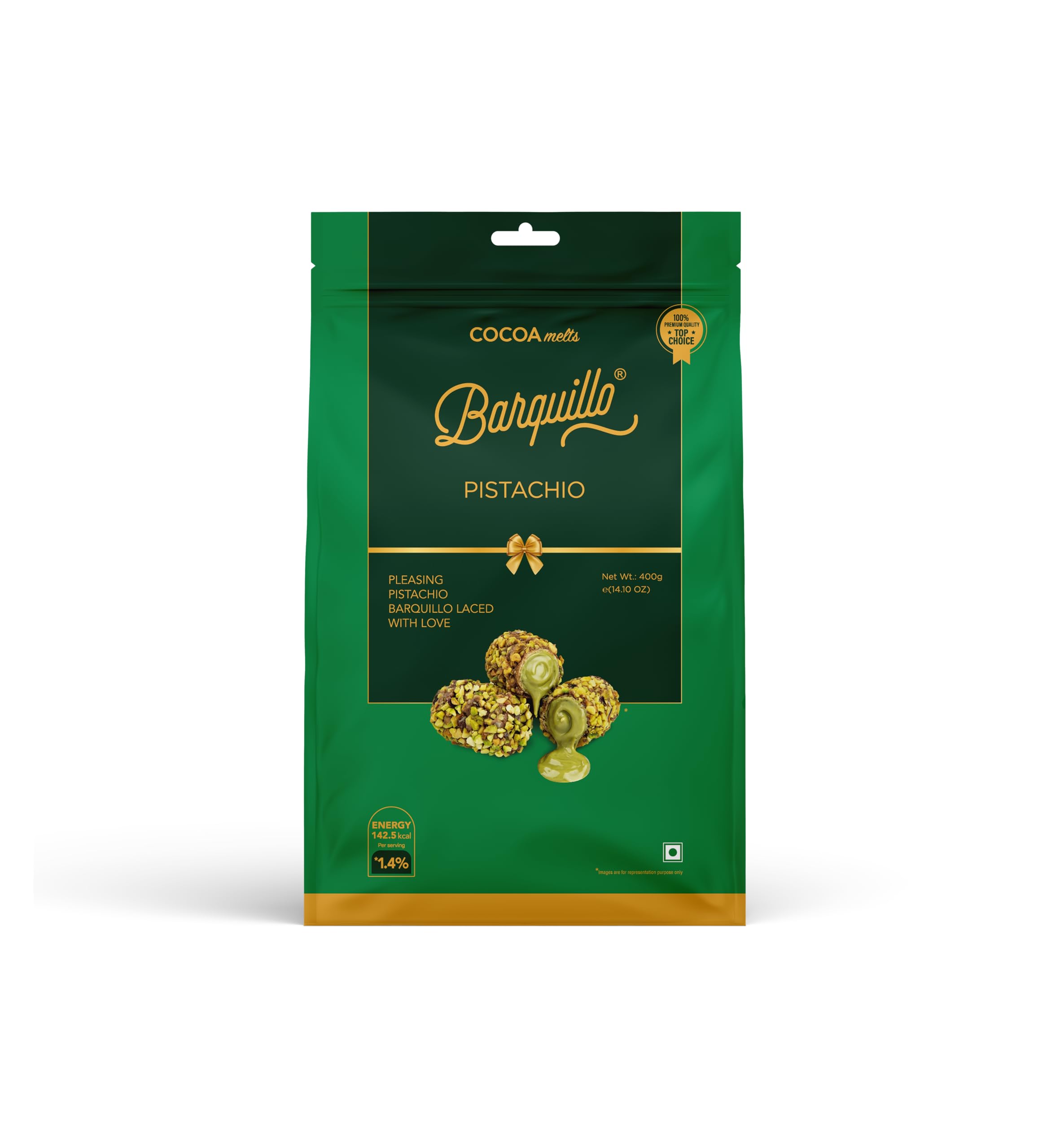 Barquillo Premium Pistachio Coated Chocolate Pouch -20 Pcs (400 gm) | Pista Cream Filled Biscuit Roll imported | Dubai couverture taste | Diwali Gift Pack Celebration specially for Festivals