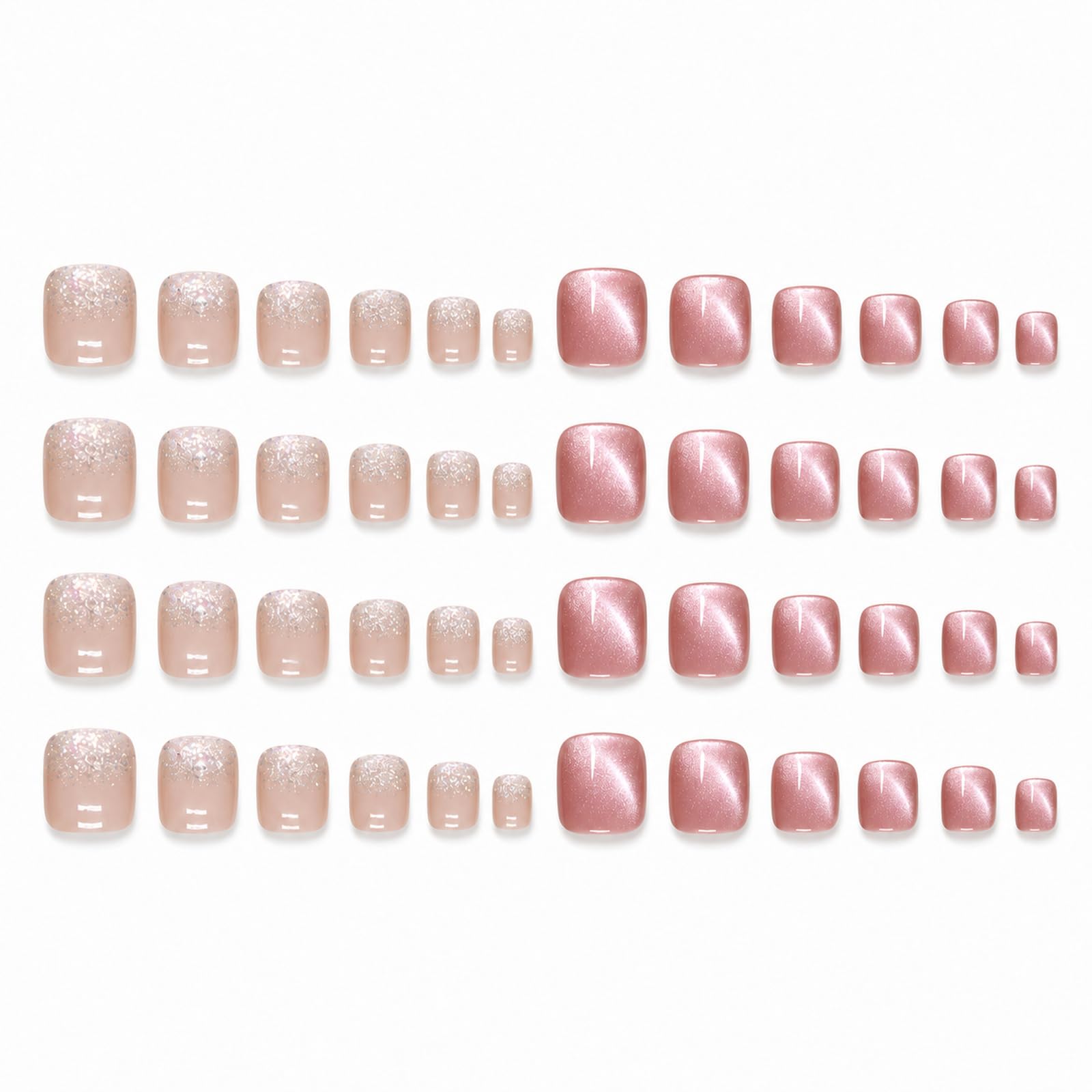2 sets toe nail extensions for women 48pcs reusable false nails | easy stick-on pedicure kit, unbreakable fake toenails for daily wear, parties and gift