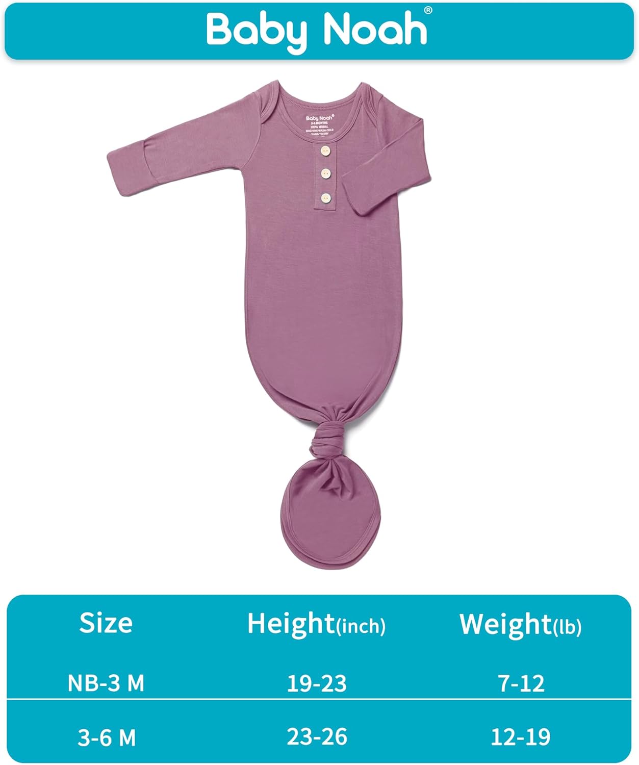 Newborn Baby Knotted Gown Extra Long, Super Soft Silky Infant Long Sleeve Sleeper with Tie Bottom, Baby Girl and Boy Sleep Gown with Mittens, Bow, and Hat Set Lavender Purple[Lavender Purple,Newborn] - Image 7