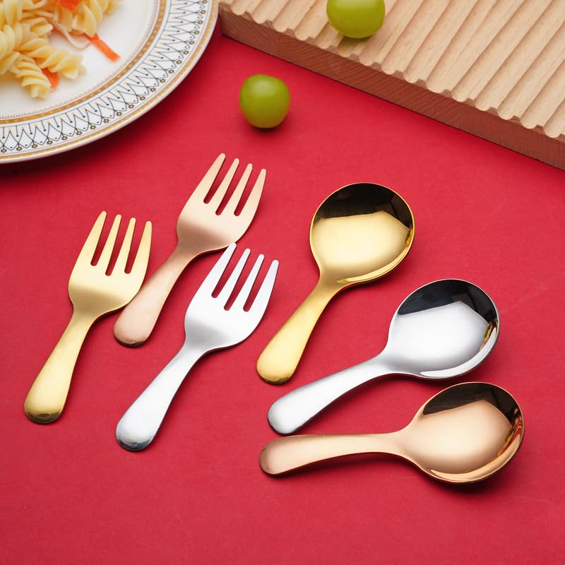 ONUIFIKE Silverware Set, 1/4/6/8/10/12 Pcs 304 Stainless Steel Small Spoon Creative Short Handle Round Head Tea Spoon Ice Cream Spoon Spoon Spoon Tableware, Home Cutlery Flatware Set(Silver,6 Pieces)